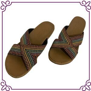 Skechers Beverlee Multicolor Fabric Cork Wedge Sandals Sz 9
